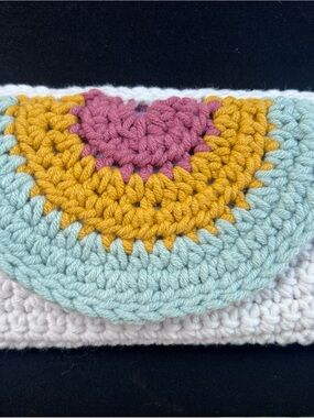 Handmade Crochet Clutch - Pink, Mustard & Mint - Brand: